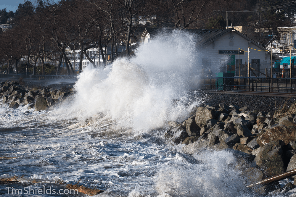 White Rock museum with crashing wave