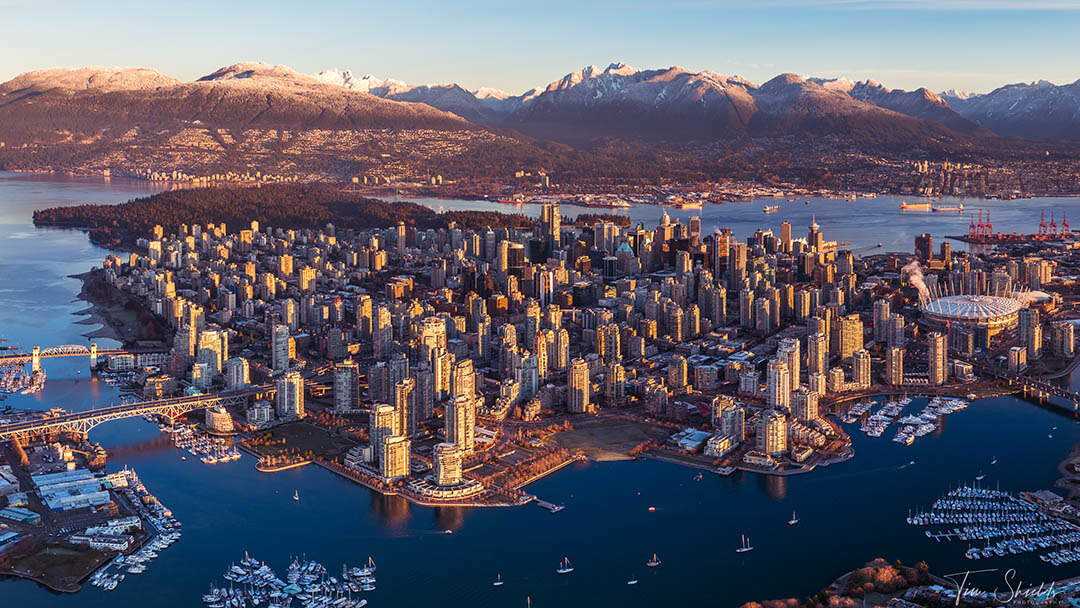 An aerial photograph of Vancouver, Canada